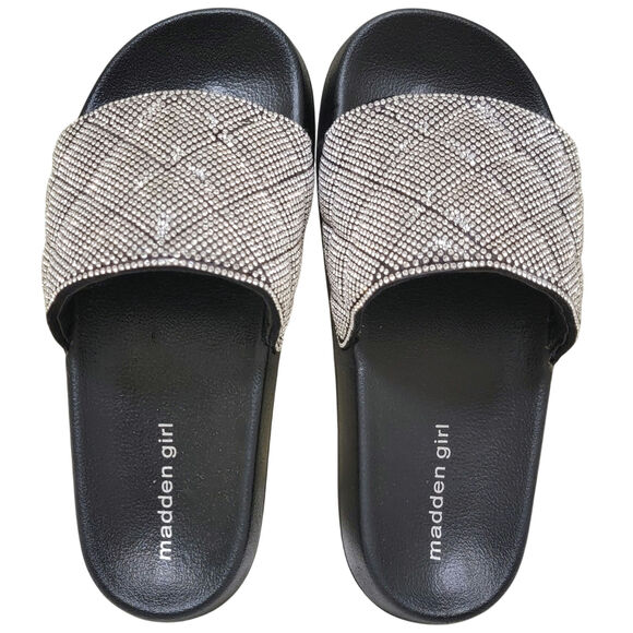 Madden Girl Women Estie Platform Slide Sandals Size US 7M Black / Rhinestones - Picture 3 of 4